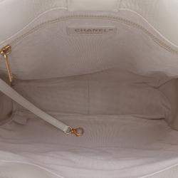 Chanel White Shiny Aged Calfskin North South Shopping Tote