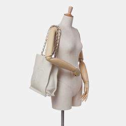 Chanel White Shiny Aged Calfskin North South Shopping Tote