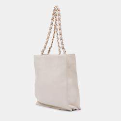 Chanel White Shiny Aged Calfskin North South Shopping Tote