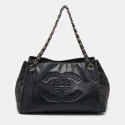 Pre Owned Chanel Black Leather Coco Bengal Shopping Tote