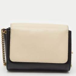 Chloe Black/White Leather Mini Elle Chain Clutch