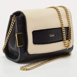 Chloe Black/White Leather Mini Elle Chain Clutch