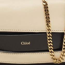 Chloe Black/White Leather Mini Elle Chain Clutch