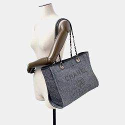 Chanel Deauville Chain tote Bag Gray Raffia Leather Size Mm