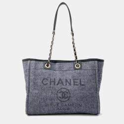 Chanel Deauville Chain tote Bag Gray Raffia Leather Size Mm