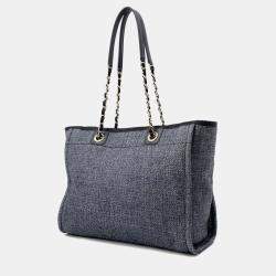 Chanel Deauville Chain tote Bag Gray Raffia Leather Size Mm
