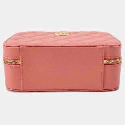Chanel Pink Lambskin Leather Matelasse Chain Vanity Bag