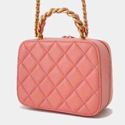 Chanel Pink Lambskin Leather Matelasse Chain Vanity Bag