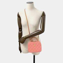 Chanel Pink Lambskin Leather Matelasse Chain Vanity Bag