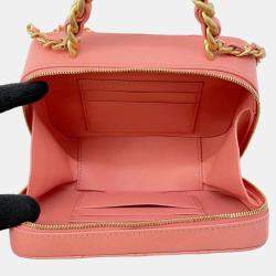 Chanel Pink Lambskin Leather Matelasse Chain Vanity Bag