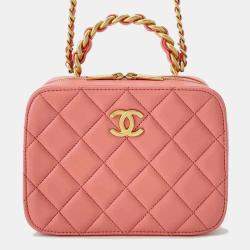 Chanel Pink Lambskin Leather Matelasse Chain Vanity Bag