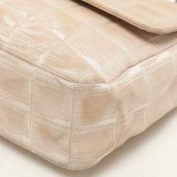 Pre Owned Chanel Beige Nylon Medium Travel Line Flap Bag