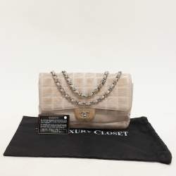 Pre Owned Chanel Beige Nylon Medium Travel Line Flap Bag