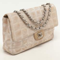 Pre Owned Chanel Beige Nylon Medium Travel Line Flap Bag