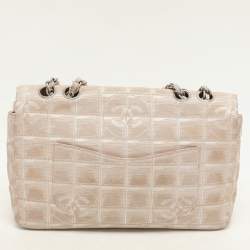 Pre Owned Chanel Beige Nylon Medium Travel Line Flap Bag