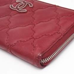 Chanel Red Ultra Stitch Leather CC Zip Continental Wallet