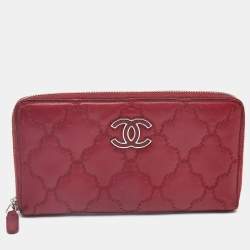 Chanel Red Ultra Stitch Leather CC Zip Continental Wallet