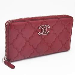 Chanel Red Ultra Stitch Leather CC Zip Continental Wallet