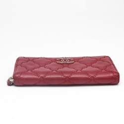 Chanel Red Ultra Stitch Leather CC Zip Continental Wallet