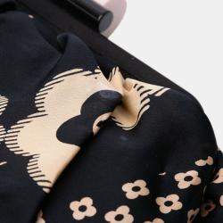Chanel Black Brown CC Silk Camellia Frame Clutch