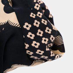 Chanel Black Brown CC Silk Camellia Frame Clutch