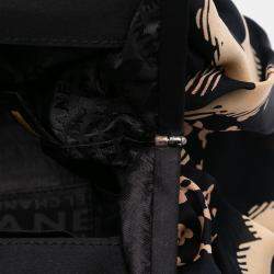 Chanel Black Brown CC Silk Camellia Frame Clutch