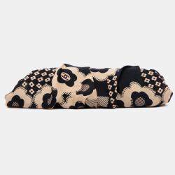 Chanel Black Brown CC Silk Camellia Frame Clutch