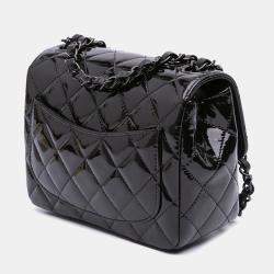 Chanel Black Mini Square Classic Patent So Black Single Flap