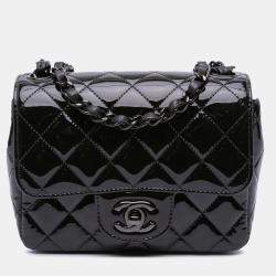 Chanel Black Mini Square Classic Patent So Black Single Flap