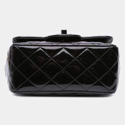 Chanel Black Mini Square Classic Patent So Black Single Flap