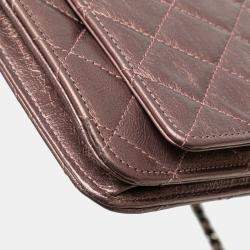 Pre Owned Chanel Pink Reissue 2.55 Quilted Metallic Aged Calfskin Wallet on Chain