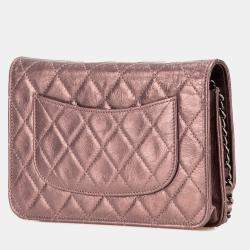 Pre Owned Chanel Pink Reissue 2.55 Quilted Metallic Aged Calfskin Wallet on Chain