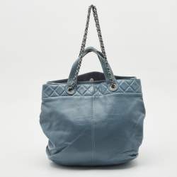 Chanel Light Blue Quilted Leather Trianon Tote