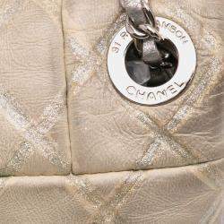Pre Owned Chanel Beige Quilted Metallic Distressed Lambskin CC Crystal Flap