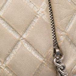 Pre Owned Chanel Beige Quilted Metallic Distressed Lambskin CC Crystal Flap