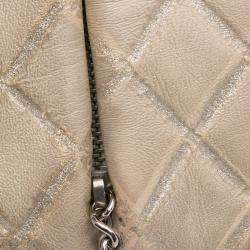 Pre Owned Chanel Beige Quilted Metallic Distressed Lambskin CC Crystal Flap