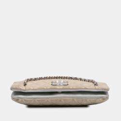 Pre Owned Chanel Beige Quilted Metallic Distressed Lambskin CC Crystal Flap