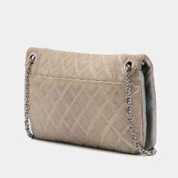 Pre Owned Chanel Beige Quilted Metallic Distressed Lambskin CC Crystal Flap