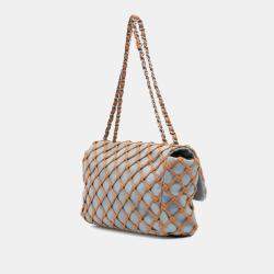 Chanel Blue Brown Jumbo Denim Canebiers Net Flap