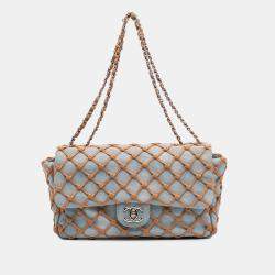 Chanel Blue Brown Jumbo Denim Canebiers Net Flap