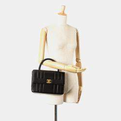 Chanel Black Lambskin Mademoiselle Kelly Top Handle Bag