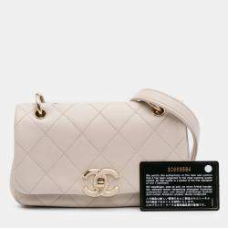 Pre Owned Chanel Beige Medium Lambskin Twist Chain Enamel CC Flap