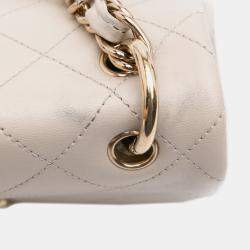 Pre Owned Chanel Beige Medium Lambskin Twist Chain Enamel CC Flap
