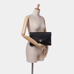 Chanel Black CC Chevron Calfskin Envelope Clutch