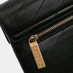 Chanel Black CC Chevron Calfskin Envelope Clutch