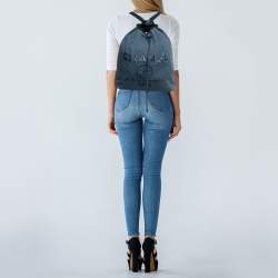 Pre Owned Chanel Blue Denim and Leather Sequin Embellished Deauville Backpack 