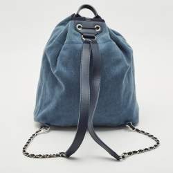 Pre Owned Chanel Blue Denim and Leather Sequin Embellished Deauville Backpack 
