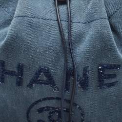Pre Owned Chanel Blue Denim and Leather Sequin Embellished Deauville Backpack 