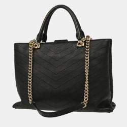 Chanel Black Lambskin Chevron Tote Bag