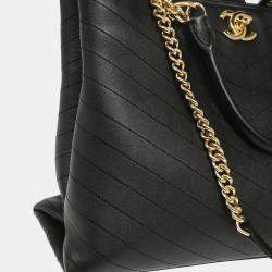Chanel Black Lambskin Chevron Tote Bag